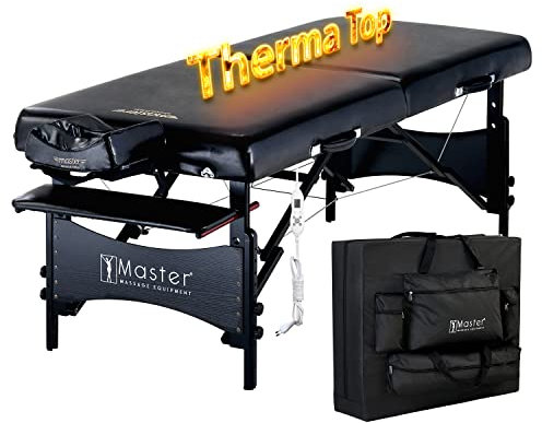 Master Massage 76cm Galaxy Mobil Massageliege ThermaTop Integriertes Heizsystem Klappbar Massagebett Massagebank Kosmetikliege Portable Beauty Bed Holzbeine Tragetasche Paket, Schwarz