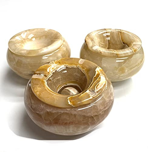 Banded Onyx Ashtray with Wind Cover Hand Made in Turkey 5.5 1 Count Assorted