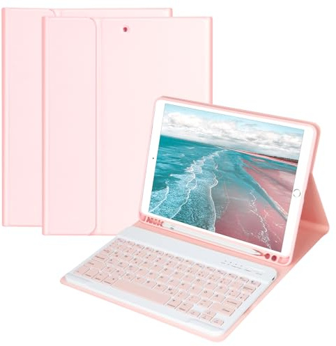 Tastatur Hülle für IPad 9/8/7th Gen 2019-2021 Air 3 Gen 2019/Pro 10.5 2017 | Magnetisch Bluetooth Abnehmbare QWERTZ Deutscher Tastatur mit Schützhülle mit Stifthalter für iPad 10.2 Zoll (Rosa)