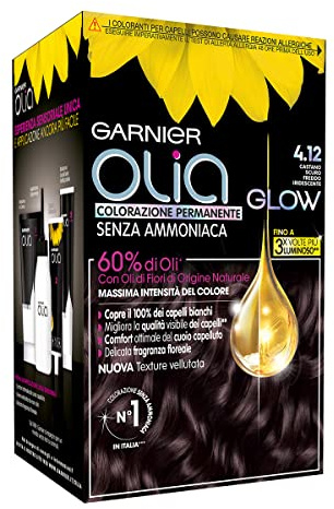 Garnier, Color permanente, sin aceite, sin amoníaco, con aceites florales de origen natural, marrón oscuro (4.12)