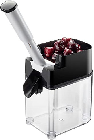 GEFU CORER Deshuesador de cerezas, expulsión lateral y recipiente recogedor, para cerezas frescas y conservadas, antideslizante y apto para lavavajillas