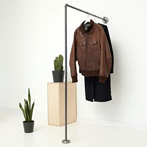 VARIOUS Kleiderständer Industrial - div. Größen, z.B. 100 x 180 cm - als Wand-Garderobe für Jacken & als Kleiderstange - in L-Form, schwarz, Metall
