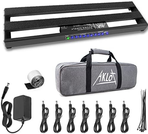 AKLOT Gitarre Pedal Board mit eingebautem Netzteil Gitarren-Effektpedal Aluminiumlegierung Netzteil 48,5 x 13x 4,3cm mit Tasche, Pedalkabel, Klettverschluss