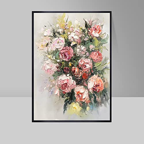 LCDIUDIU Ölbilder Auf Leinwand Handgemalt, Rosa Textur Rose Blume Blätter Pflanze Moderne Abstrakte Kunstwerke Handgemalte Ölgemälde Auf Leinwand Wandkunst Für Wohnzimmer Schlafzimmer Bü