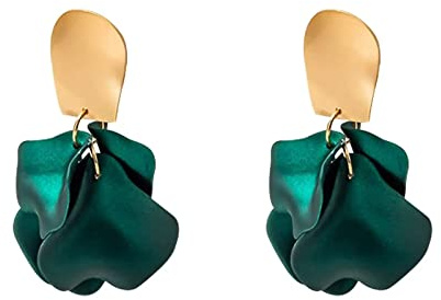 Green Flower Petals Dangly Earrings For Women, Earrings For Women Dangling, Rose Petals Resin Ear Piercing Earrings, Flower Drop Earrings, Christmas Valentine'S Day Birthday Gift