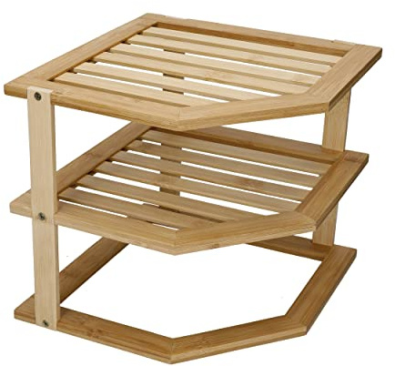 Copco COP3TIERCORBAM Bamboo Estante de Almacenamiento esquinero de Cocina de Tres Niveles, Caja de exhibición, Madera Bambú, Marrón