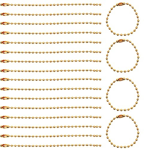 Ball Bead Chain 20PCS 10cm Metal Ball Chains with Connectors for DIY Crafts, Hanging Ornaments, Tags, Keychain, Jewellery Making, 2.4mm of Beads’ Diameter, Gold