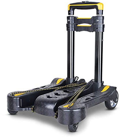 Carrello spesa pieghevole portatile for famiglie, carrello manuale compatto con 4 ruote universali, carrello ultraleggero, carrello multiuso in lega di alluminio con cavi espandibili ( Color : Black )