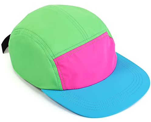 Cindeer 80er 90er Neon Baseball Cap Verstellbare Retro Neon Kappe Nylon Trucker Kappe 80er Mütze (Neonblaue Krempe, S)