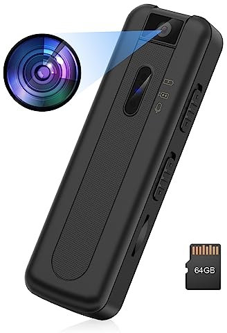ZAQE Compact Body Camera, microcamera 1080P, videoregistratore portatile da 64G con visione notturna, registrazione in loop per la registrazione di audio video e riunioni in ufficio
