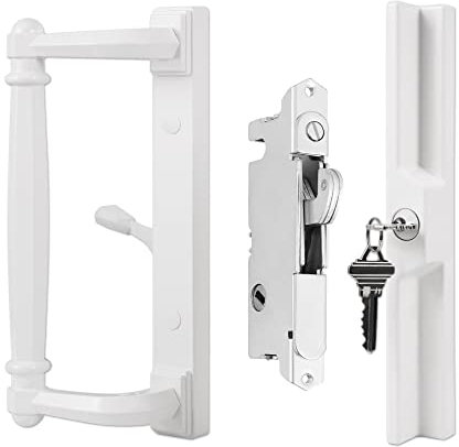 House Guard White Patio Door Handle Set with Cylinder Lock,Suitable for Replacement Sliding Patio Doors Lock 3-15/16”Screw Hole Spacing.Choices 20002Series Patio Glass Sliding Door.