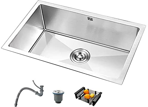 Fregadero De Acero Inoxidable Fregadero De Cocina Plateado con Escurridor Fregadero Grande De Un Solo Recipiente Fregaderos Bajo Encimera Fregaderos De Barra (Color : Silver, S : 80x44cm)