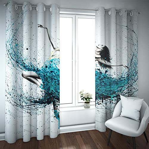 Deertweet Home Dancing Girl Blackout Curtains Blue Line Rideaux Thermiques Isolés Rideaux Esthétiques pour Femme Chambre Chambre Rideau d’assombrissement Bureau H229xB117