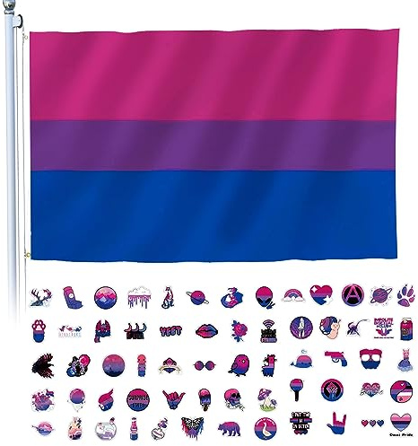 KAYEF Juego de banderas y pegatinas bisexuales - 60 pegatinas de orgullo, accesorios para interiores y exteriores, vacaciones, desfiles y decoraciones