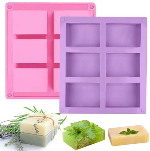 Stampi per sapone in silicone, 2 pezzi rettangolari per sapone, 6-Cavity, fatti a mano, per versare, fai da te