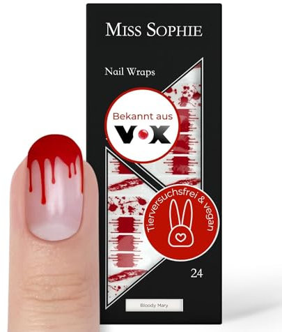 Original Miss Sophie Nagelfolien Halloween I 24 ultra-dünne Nagellack-Streifen mit Muster Bloody Mary I Für Finger- & Fußnägel I Hält auf Natur- sowie lackierten, Acryl-, Gel- & Shellac-Nägeln
