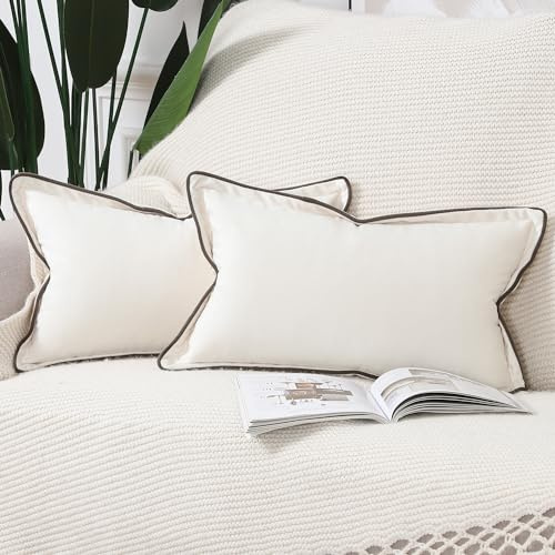 Madizz 2er Set Samt Fransen Zierkissenbezügen 40 x 80 cm Creme-weiße weiche Kissenbezug für Sofa, Schlafzimmer und Kissenhülle