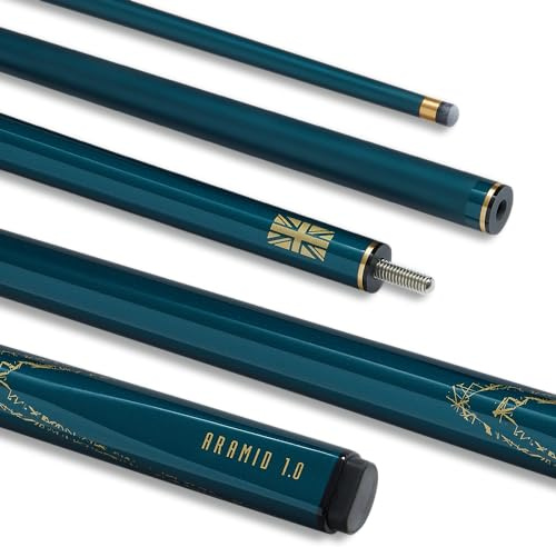 POWERGLIDE Snooker Pool eller biljardkö | Kolfiber & glasfiber | Ultra Smooth Metallic Målad Högglans Grön | 2-delad 50/50 Gemensamma | Full storlek 145 cm | 10 mm spets | Asstd-vikter 538 g & 538 ml