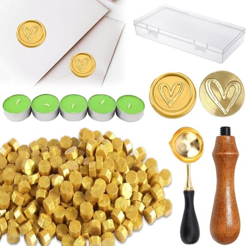Kit de Cire à Cacheter avec Perles Octogonales - 200 Pièces pour Enveloppes, Invitations, Cartes avec Sceau Rétro - Or