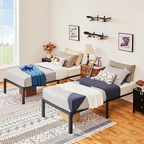 Yaheetech 2er Set Metallbett Bettrahmen 36,5 cm, Bettgestell aus Metall Modern Jugendbett mit Lattenrost, Schwarz 90 x 200 cm