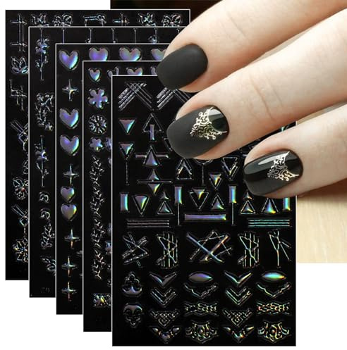 jmeowio Nagelsticker Aurora Geometrisch 12 Blatt Nail Art Sticker Selbstklebend Nagelaufkleber Bunt Dekoration Nageldesign Zubehör