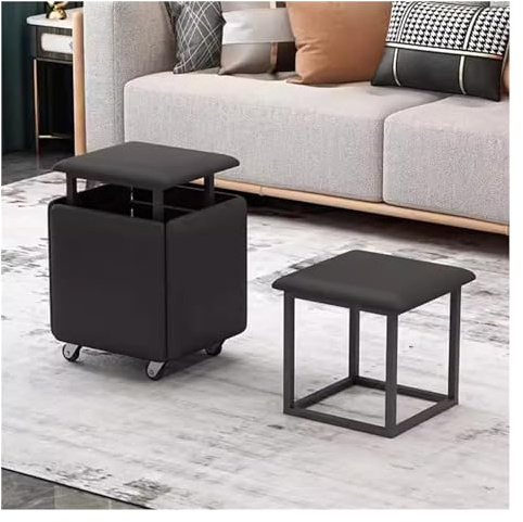 5-in-1-Sofa-Hocker, stapelbar, stapelbar, Ottomane, Fußstütze mit Drehrollen, multifunktionaler Make-up-Hocker, Leder-Sitzwürfel, Fußhocker mit Rädern (Farbe: Nero)