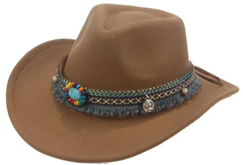 FULUJIDI Fedora Trilby Filzhut Hut Frauen Hut Panama Breit Brim Gürtel Lässig Western Cowboy Filz Hüte Für Männer Solid Jazz Caps Frauen Hüte 56-58Cm (Erwachsene) Khaki