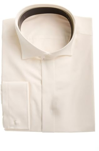 Men's Ivory Wing Collar Dress Shirt White Formal Wedding Havana Victorian Tip (UK, Neck, 16.5, Regular, Regular, Ivory)
