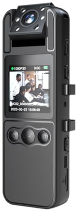Andoer Fotocamera per corpo 1080P con registrazione audio e video, fotocamera portatile mini webcam girevole a 180°, visione notturna IR per la consegna da parte delle forze dell'ordine