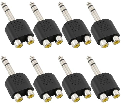 Greluma 8 pièces Adaptateur Prise mâle stéréo 6,35 mm vers Double RCA Femelle, Prise Jack mâle TRS 1/4 vers Double Prise répartiteur Audio Femelle RCA