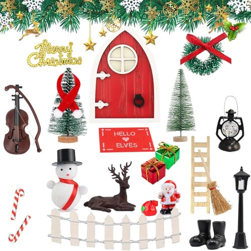 GEDEGOOK 24 Stück Wichteltür Set Weihnachten Elfentür, Wichteltür Zubehör Weihnachten Set, Weihnachtswichtel Tür Set, Miniatur Wichtel Zubehör, Weihnachtsdekoration, DIY Geschenk für Kinder