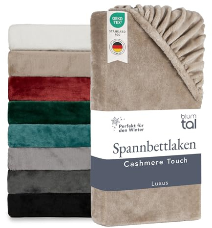 Blumtal Spannbettlaken Cashmere Touch 160x200cm Plüsch - Oeko-TEX zert. Bettlaken - Mikrofaser Spannbettlaken weich Winter 160x200cm Taupe