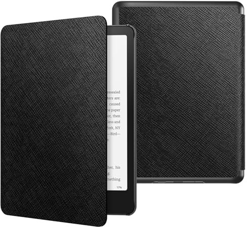 MoKo Hülle Kompatibel mit 7Kindle Paperwhite 12th Gen 2024&Kindle Colorsoft Signature Edition 2024, Leichte PU-Schutzhülle mit Auto Schlaf/Aufwach PC Rücken für Kindle Paperwhite 2024, Schwarz