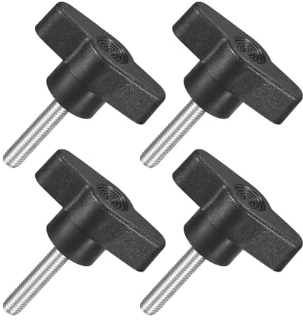QUARKZMAN 4 Stück T-Flügelschraube mit Griffen M5 x 25mm Schwarz | Männliche Schraube Knopf 304 Edelstahl Rändelschraube Daumenschrauben-Griff 36mm Durchmesser