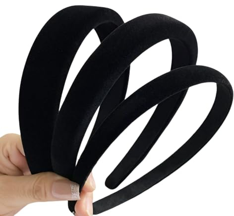 3 pièces de velours serre-tête femme noir, 3 tailles serre-tête large en velours pour femme noir large,pour les filles femmes Noël Halloween Carnaval (1.5cm 2cm 3cm)