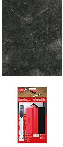 d-c-fix Bundle Möbel-Klebefolie Avellino Beton Beton-Optik 90 cm x 2,1 m - Möbelfolie selbstklebend Stein-Optik modern dunkel-grau anthrazit & Verarbeitungsset mit Rakel und Schneidemesser