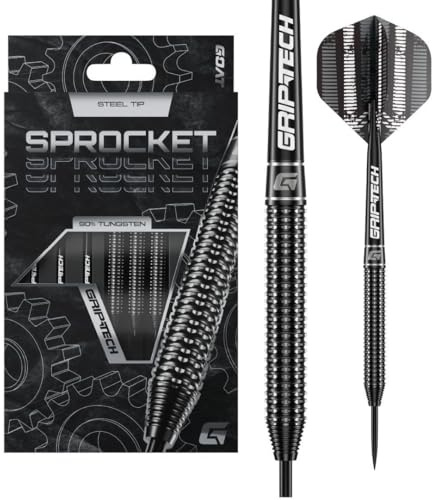 GOAT - Sprocket 90% Tungsten Darts, Schwarz, 21G-32G, Dartpfeile, Inkl. 3 Barrels, 3 Flights & 3 Shafts | 32 G Steeldart Pfeile, Inkl. 3 Barrels, 3 Dart Flight & 3 Shaft, Gefräster Grip, Mittig Gewichtet, Tapered