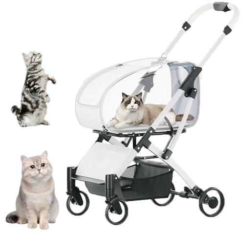 Klappbarer Transportwagen für Hunde Wetterfester Tierwagen- Leicht, Einfache Reinigung & Perfekt für Tierarztbesuche,Kompakter Haustierwagen für Reisen,Transparent