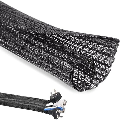 Gaine de rangement de câbles tressée extensible pour appareils audio, vidéo, appareils à domicile, TV, PC, câbles automobiles, bureau à domicile (noir, 50 cm, 13 mm)
