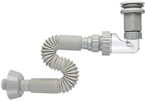 Sifón Lavabo Flexible, Robusto y Fácil de Usar, Manguera de Desagüe con Tapón Emergente, Amplia Gama de Aplicaciones, para Fregaderos con Rebosadero y Sin Rebosadero (gris)