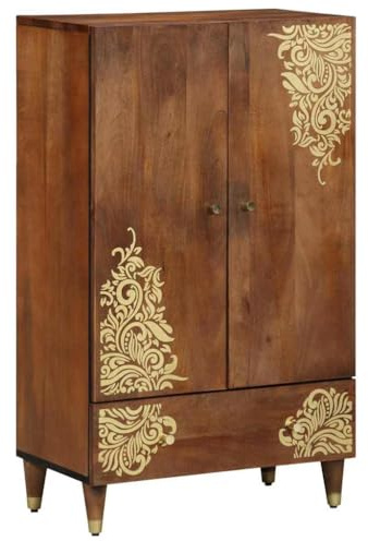 vidaXL Highboard mit Regal Braun 60 x 33 x 100 cm Massivholz Mango, Eleganter Wohnzimmerschrank, rechteckige Aufbewahrung, Mango-Holz, Messinggriffe, modern, schickes Design