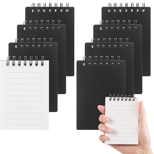 JIANTA 8 stycken små A7 anteckningsblock svart, 80 ark/förpackning liten spiral anteckningsblock linjerat, memo-block, mini anteckningsblock för skola kontorsmaterial