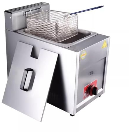 Friggitrice a Gas da 20 L, Friggitrici in Acciaio Inox con Frittura Cestello e Coperchi, Potenza di Fuoco Regolabile, Facile da Pulire, Friggitrice a Olios da Banco per Casa Commerciale (10L)