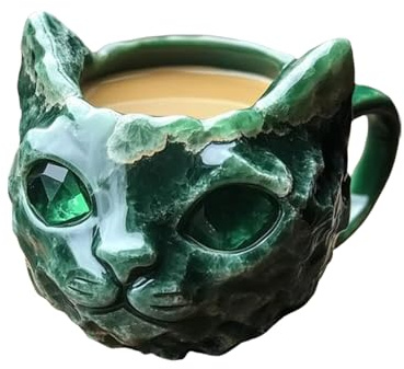 BommFu Katzen Tasse | Katzen Mineral Kristall Kaffeebecher Teetasse | Tierdesign Trinkgefäß Handgefertigt aus Harz Deko für Wohnzimmer Küche Alltag