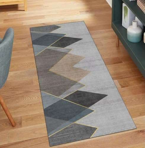 QQrunner Alfombra gris para pasillo, patchwork, 100 x 120 cm, antideslizante, venta por metros, alfombra de cocina, lavable, larga, pasillo, poliéster, salón, alfombra atrapa la suciedad