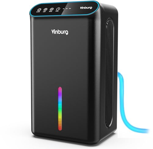 Dehumidifier for Home (85 OZ Water Tank, 800 sq.ft) Quiet Small Dehumidifier for Basement Bedroom Bathroom with Drain Hose, 3 Gear Timer, Sleep Mode, Auto Shut Off, 7 Color Ambient Light