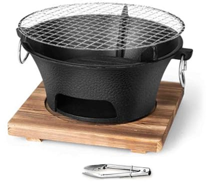 Barbecue à Charbon Portable, Barbecue Hibachi en Fonte, Petit Barbecue, Barbecue de Table Hibachi, idéal pour 3 à 4 Personnes (32 x 14 cm)
