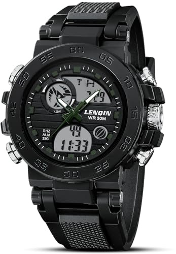 LN LENQIN Uhren Herren Digitaluhren Quarz Uhr Edelstahl Wasserdicht Armbanduhr für Herren Sportuhr mit Stoppuhr/Alarm/LED Hintergrundbeleuchtung