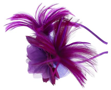 FONDOTIN Eleganter Fascinator Haarreif mit Feder und Netzschleier Leichter Vintage Stil für Braut Party und Bankett Modisches Haarschmuck Accessoire in Violett für Hochzeiten und festliche