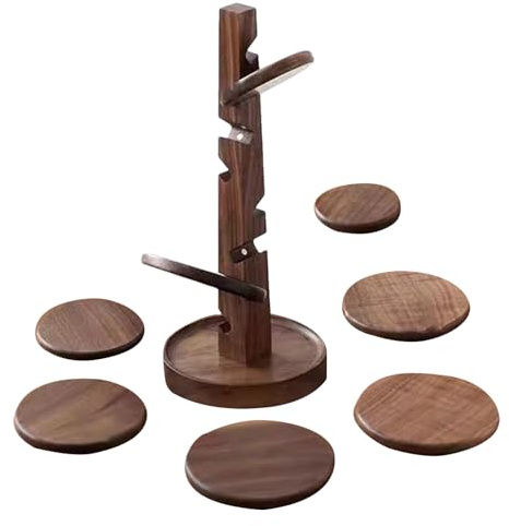 Ensemble de Dessous de Plat en Bois Arbre - 8 Pièces Dessous-de-Verre en Bois avec Support | sous Verre pour Boissons,pour Cuisine Table Comptoir Salle à Manger Salon Plats Chauds Casserole Poêle Bol